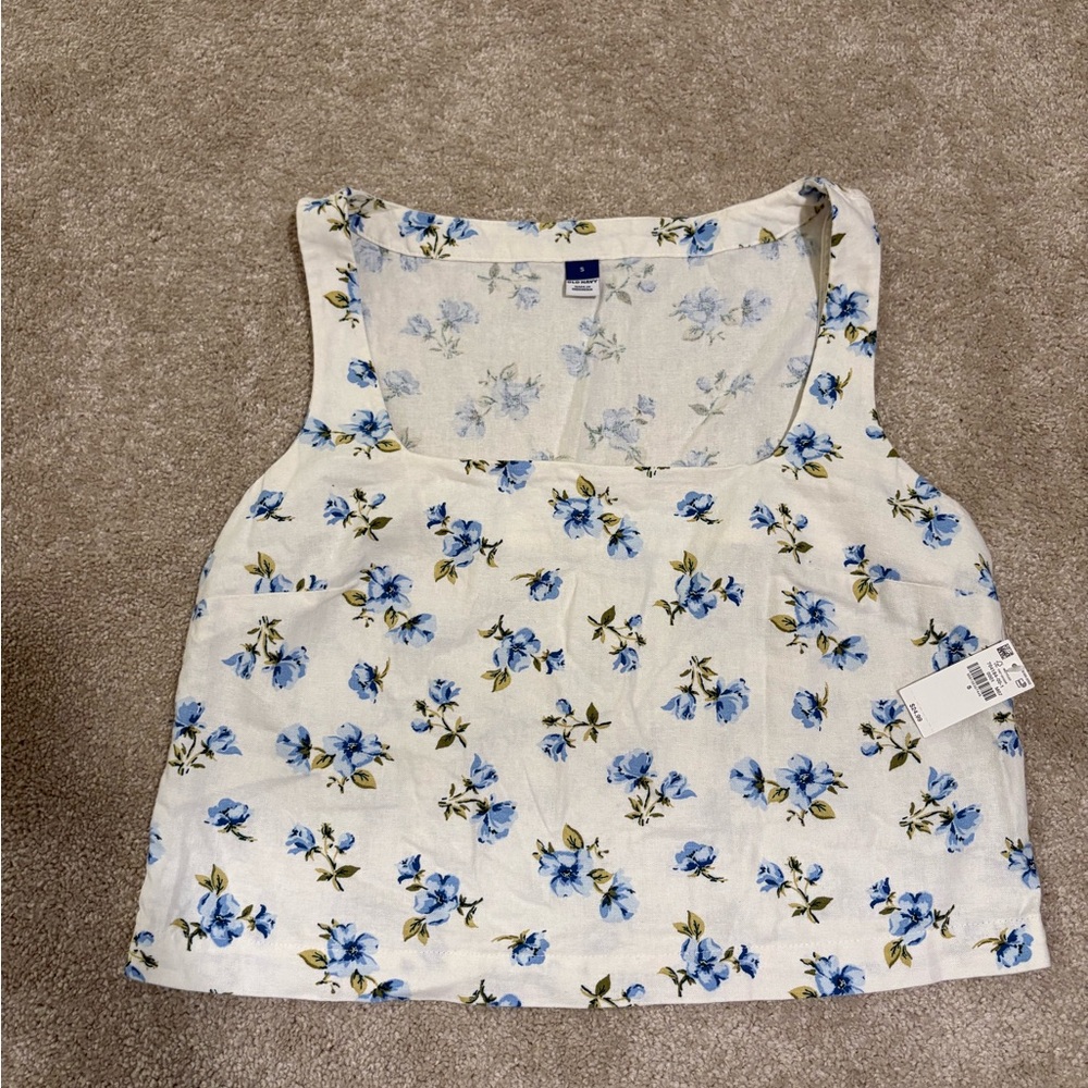 Old Navy Blue and White Floral Tank Top